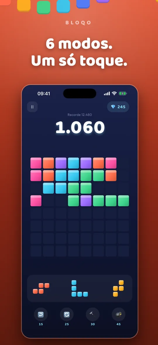 Tela do modo Clássico do Bloqo, jogo de blocos com tabuleiro 8x8