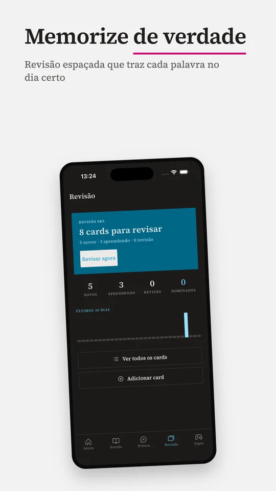 Revisão de vocabulário com repetição espaçada (SRS) no DuoPlay